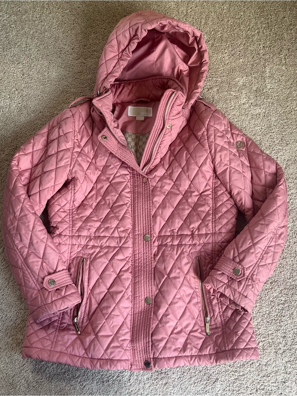 Michael Kors Quilted Dusty Pink Hooded Anorak Jacket